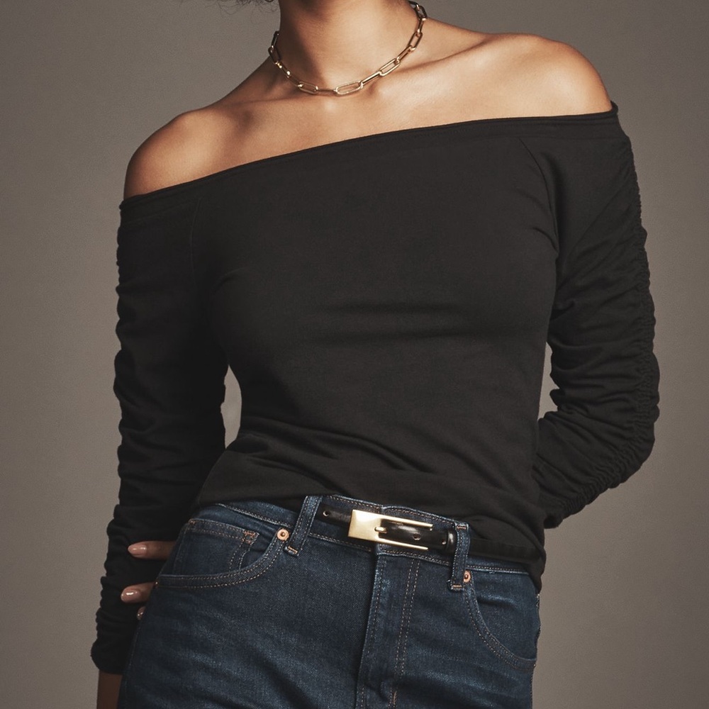 Anthropologie Pilcro Top Off The Shoulder Ruched Sleeve Black SIZE SMALL NEW